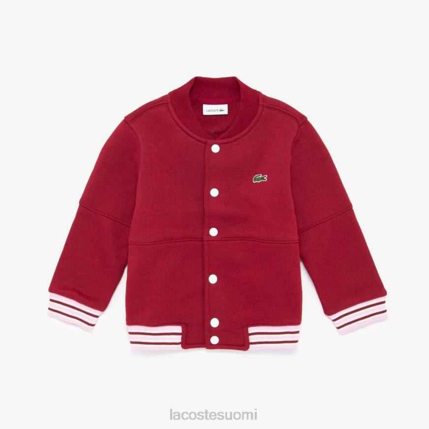 vaatetus Lacoste raidallinen luomupuuvillatakki bordeaux/vaaleanpunainen lapset VR263248