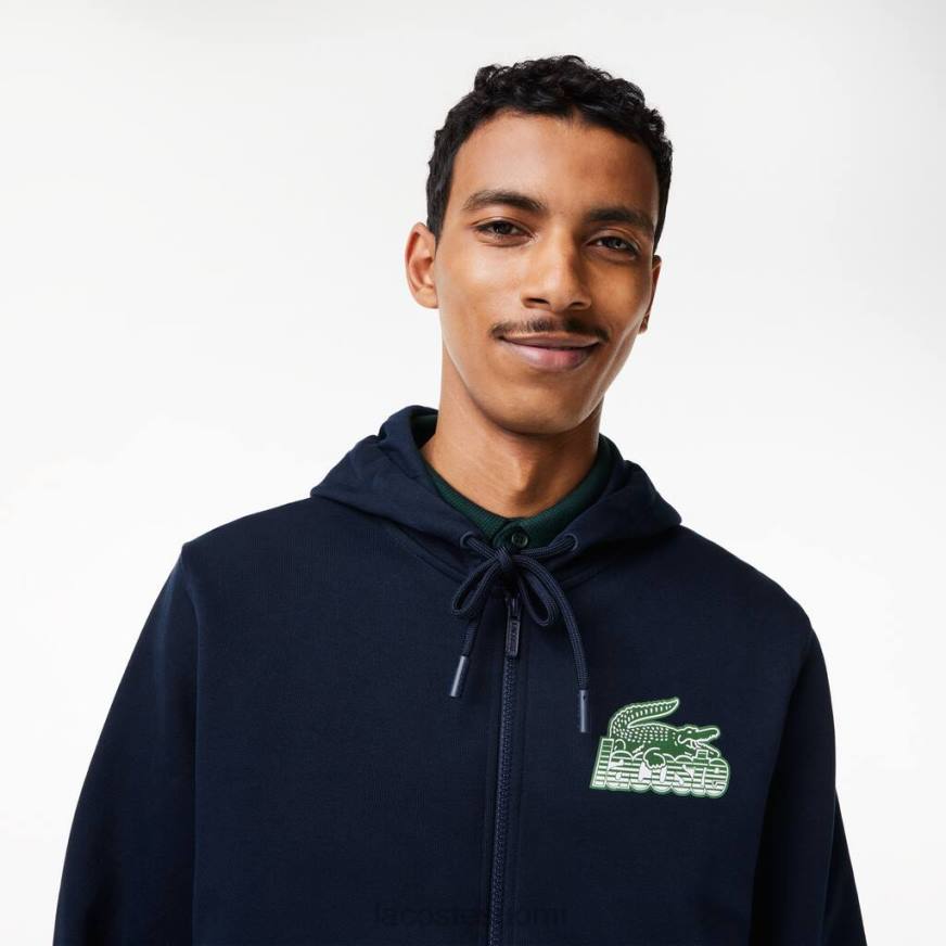 vaatetus Lacoste harjaamaton fleece vetoketjullinen huppari laivastonsininen miehet VR26320