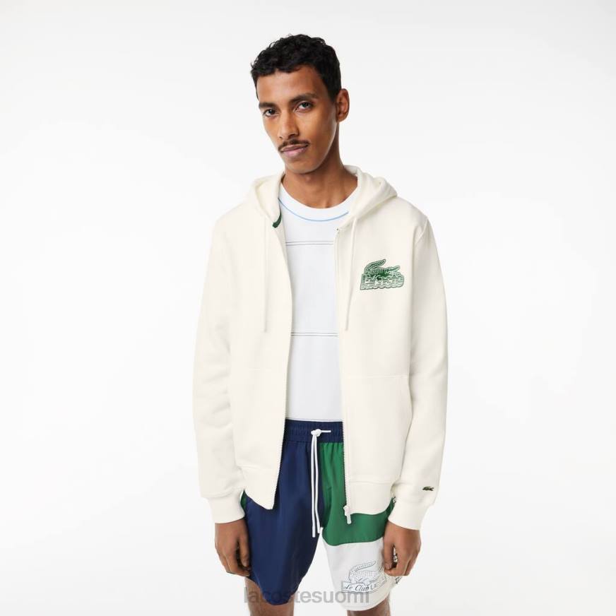 vaatetus Lacoste harjaamaton fleece vetoketjullinen huppari valkoinen miehet VR26319