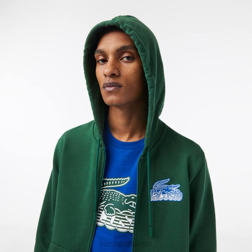 vaatetus Lacoste harjaamaton fleece vetoketjullinen huppari vihreä miehet VR26321