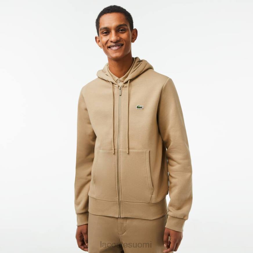 vaatetus Lacoste kenguru tasku fleece vetoketjullinen collegepaita beige miehet VR26351