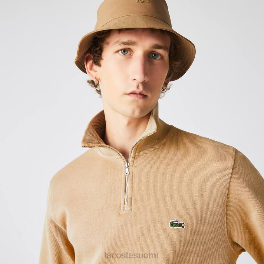 vaatetus Lacoste vetoketjullinen pystykaulus puuvillainen collegepaita beige miehet VR26957