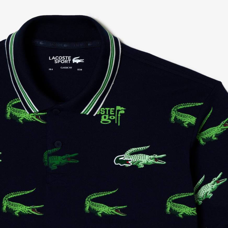 vaatetus Lacoste golfkrokotiiliprintti poolo tummansininen/valkoinen/vihreä miehet VR26203