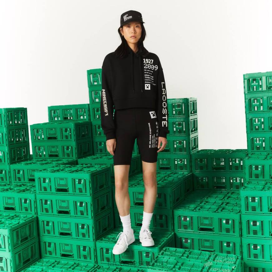 vaatetus Lacoste x Minecraft ylisuuri fleecehuppari musta naiset VR262585