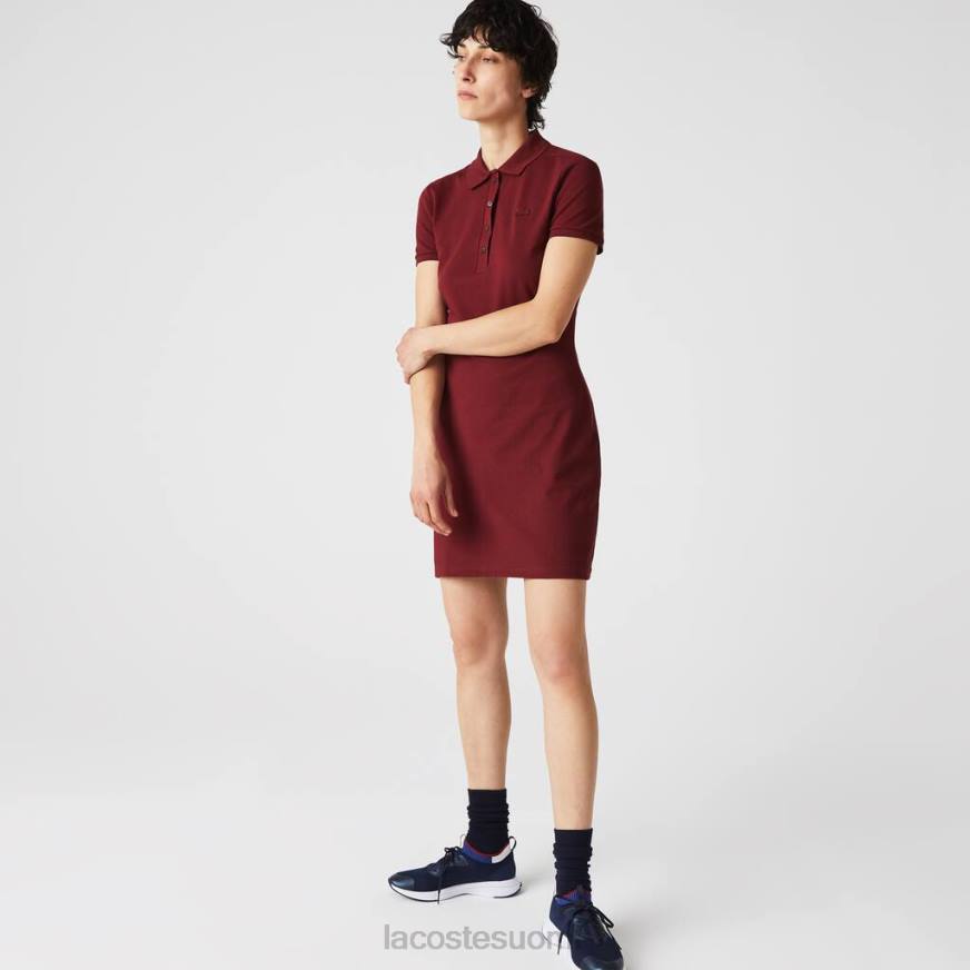 vaatetus Lacoste joustavaa puuvillaa pikee poolomekko bordeaux naiset VR262513