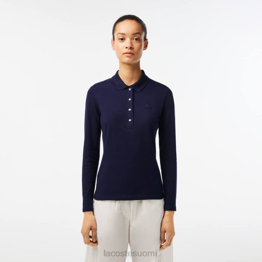 vaatetus Lacoste slim fit stretch pique poolo laivastonsininen naiset VR262479